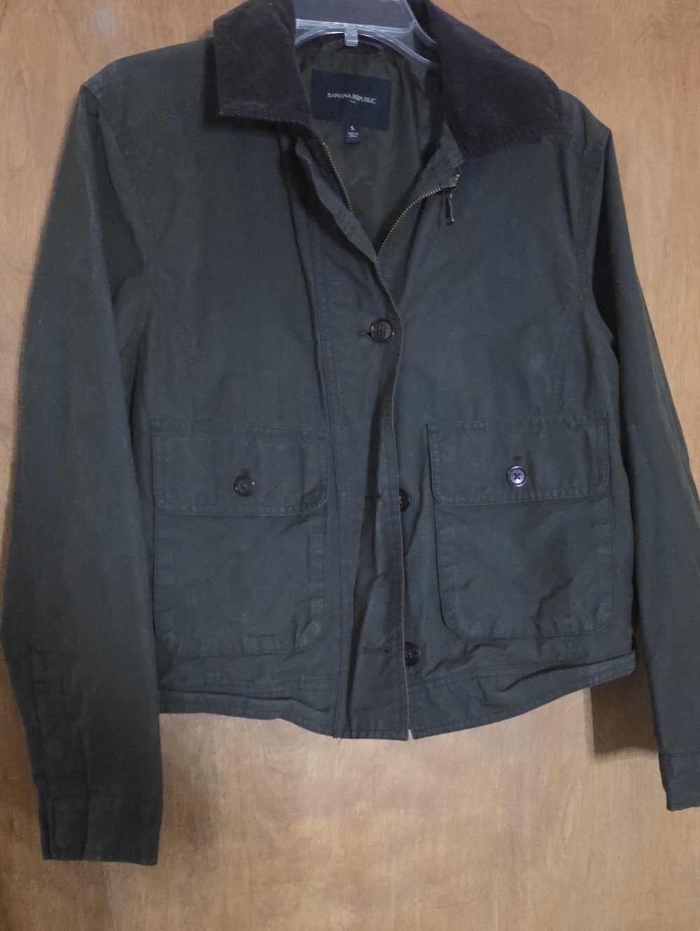 Banana Republic Olive Green Military Utility Jacket with Brown Corduroy Collar